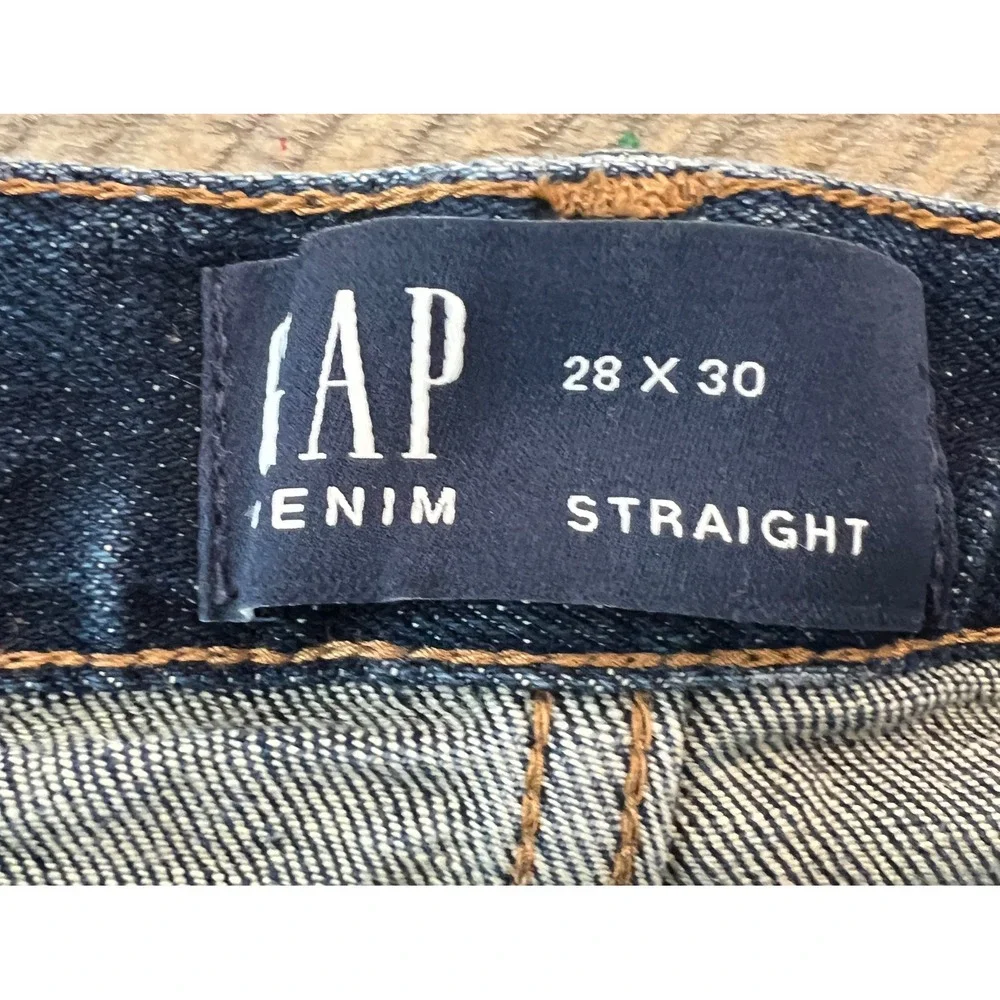 Gap Straight Jeans Mens 28x30 Dark Tinted Blue Excellent 497121-00 Stretch Denim